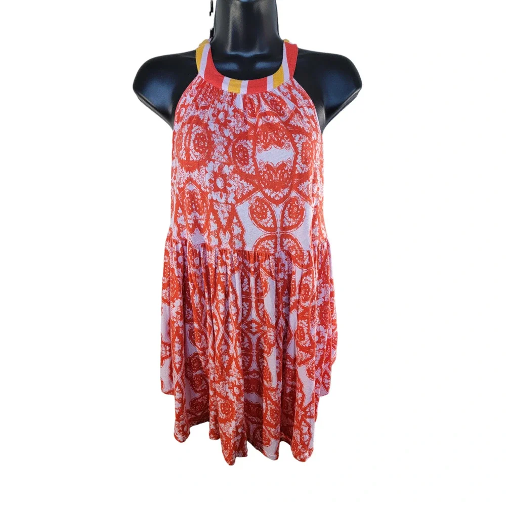 Free People Size XS‎ Mimi Sleeveless Tunic Orange White Halter
